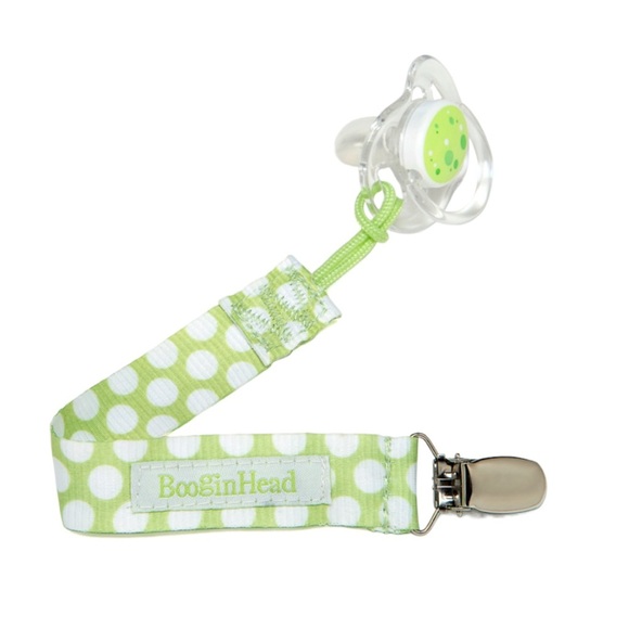 NWT BooginHead PaciGrip Green and White Polka Dot Pacifier Clip - Picture 4 of 9
